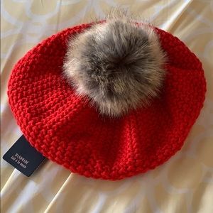 NWT NORLA Red Beanie w/multicolor Pom Pom Pouf